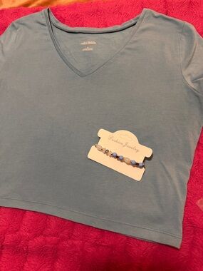 Sky Blue V-Neck Cropped Top/Bracelet Set